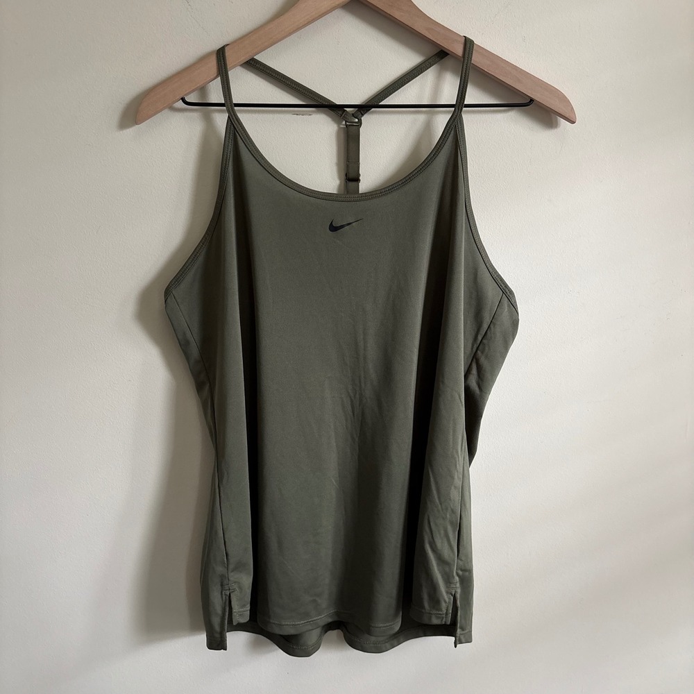 Nike Dri-FIT Olive Green T-Back Racerback Tank Top Large Womens Activewear